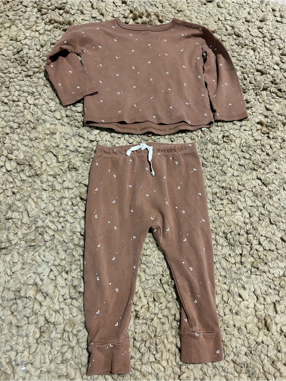 Quincy Mae Brown Baby Pajama set with White Moon Dots